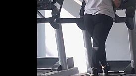 big booty bbw girl shakes her huge ass on the treadmill at the gym