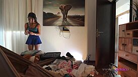 Beautiful Girl in Blue Mini Skirt and Panties