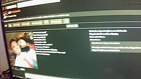 Girlfriend kneels down in front of the desk for cumshot