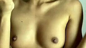 Horny stepsister uses big black dildo for masturbation