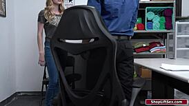 this shoplifter is getting fucked by the security officer right there in the office