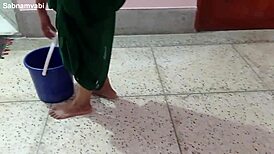 when the home maid cleans the floor