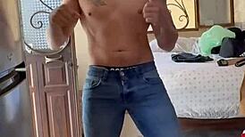 get ready with me naked, muscular bodybuilder voyeur fetish in homemade mexican style