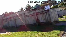 Kiwi trashy milf walks in see-through clothes at the beach, then gets creampie fucked in plain view trailer.