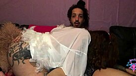 madame snow big ass milf twerking in lingerie gives wet blowjob and milks cock while masturbating asshole with dildo interracial couple pawg huge dick anal play