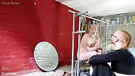 She's bound in metal, begging to cum with a huge dildo!