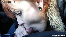 Amateur redhead whore loves sucking cock outdoors!