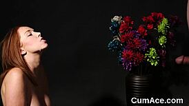 Sexy centerfold feels intense emotions during facial cumshot and load eating