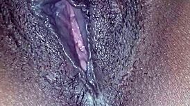 ex ebony girlfriend plays with vibrator, sucks my cock