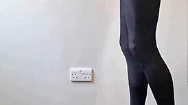 big tranny cock cumming in pantyhose stockings 😈