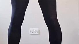 big tranny cock cumming in pantyhose stockings 😈