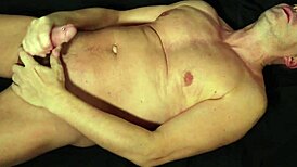 straight man with a pierced cock masturbating until he gets an orgasm