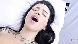 Young breastfeeding woman with huge breasts enjoys intimacy