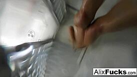 Alix lynx takes a quick post-sex shower.
