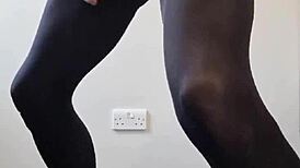 big tranny cock cumming in pantyhose stockings 😈