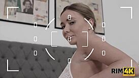 Remarkable chick poses, then licks ass