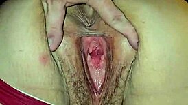 red thong with big cheeks and pussy on display