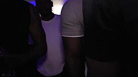 Interracial gang bang with a hardcore brunette and big cocks