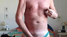 Pervy papifachero is playing with his big daddy boner bulge in turquoise thong!