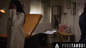 Doctor Vicki Chase ensures Nurse Sinn Sage keeps the secret with intense lesbian sex in the hospital