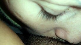 Watch This Brunette Eat Hairy Pussy Close Up!