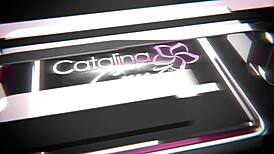 Catalina cruz, a brunette milf wife, fingers her huge tits and masturbates naked in the kitchen