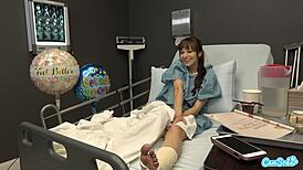 sexy milf flashes boyfriend in hospital public sex, gets handjob and cum on tits