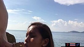 Public Blowjob by Asian Teen Girlfriend for Her Big Dick European Boyfriend