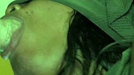 ebony mouth extracts thick semen from big white cock