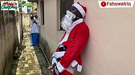 Long-Dicked Santa Claus Strokes His Cock on Camera, Then Gifts Wet Pussy to Viewers