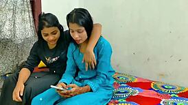 Rahul enjoys threesome with girlfriend and wife on bed