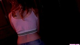 Sexy teen 18+ blonde swallows cum from step-dad on sofa in POV casting interview.