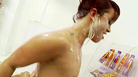 small british woman enjoys bananas and whipped cream