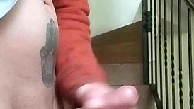 me masturbating on apartment stairs while neighbor talks on phone