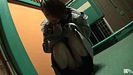 Hop walk with remote control vibrator in night alley