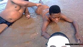 Passionate beach sex vacation with tight young couple