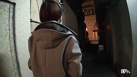 Hop walk with remote control vibrator in night alley