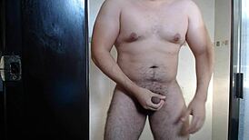 boycancun takes a shower while masturbating