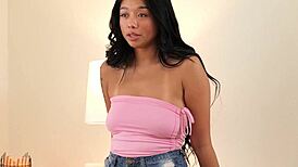 brunette lesbian licks girlfriend armpit then dives into her shaved pussy