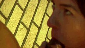 babe sucking black cock in public behind apartment and swallowing cum