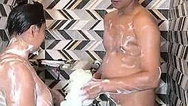 She took my cum in her mouth during intense bathroom sex with fingering.