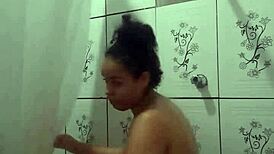 Taking a relaxing shower and fingering my tight pussy
