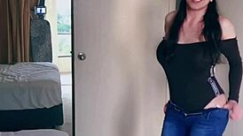 Pretty Asian Ladyboy Jeans Striptease With Gifted Big Boobs!