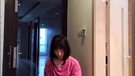 asian ladyboy masturbates her dick, flashes it to the woman, and cums