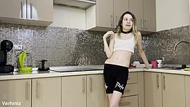 Stepsisters get anal fucked roughly in the kitchen by brother's lucky friend