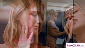 big tits cougar stepmom tongues teen stepdaughter's pussy