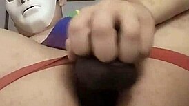 Bear cub fucking himself with a fat black dildo, and it's intense.