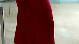 cindy dollar strips her red dress and vibes her shaved pussy outdoors with heels on