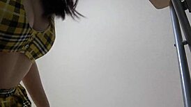 japanese girls in uniforms show off figures while cleaning