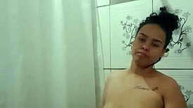 Taking a relaxing shower and fingering my tight pussy